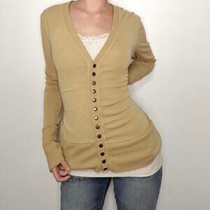 Y2k tan vneck sweater cardigan